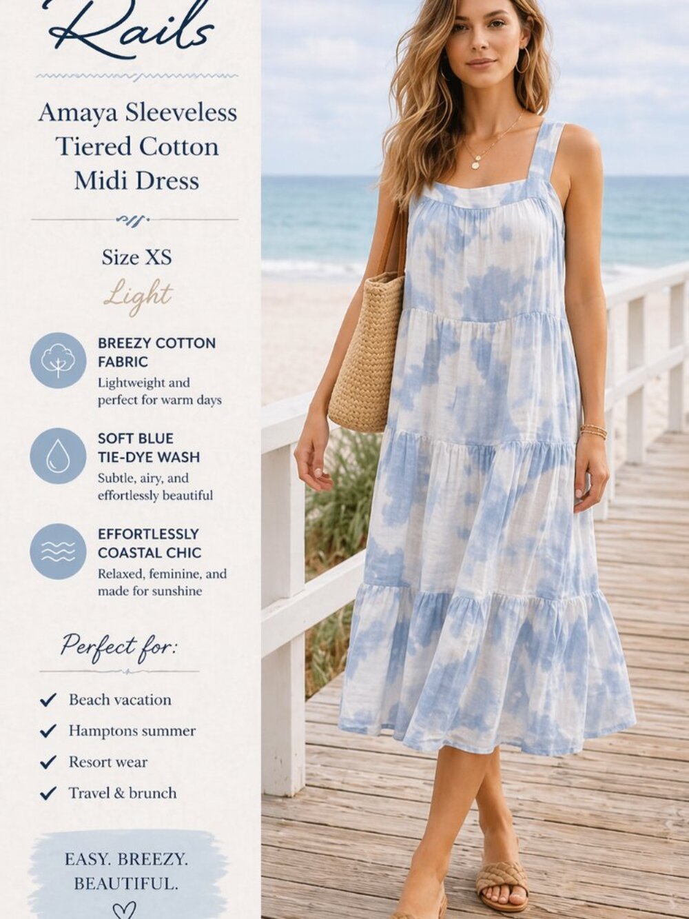 Rails Amaya Sleeveless Tiered Cotton Midi Dress in Cascade Tie Dye